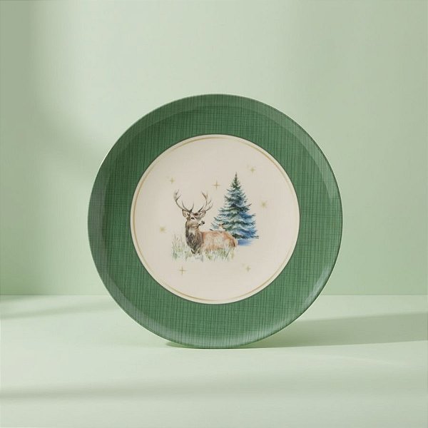 Prato de Natal com Rena e Pinheiro - Verde - 25cm - 1 unidade - Cromus - Rizzo