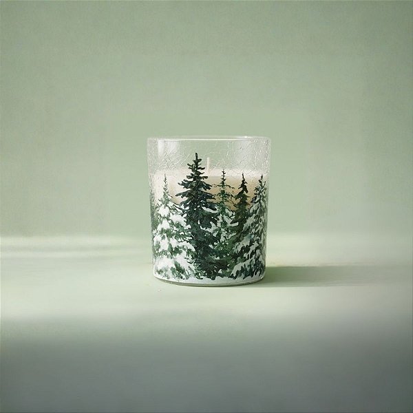 Porta Velas de Vidro de Natal - Pinheiros - Verde e Branco - 170ml - 1 unidade - Cromus - Rizzo