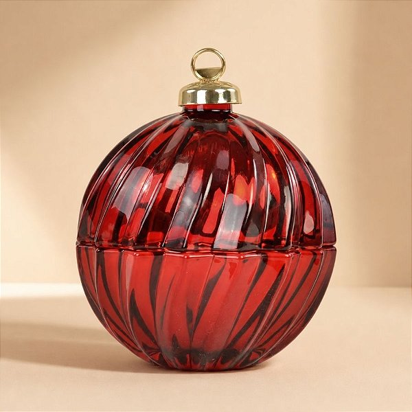 Bomboniere Redonda de Vidro de Natal - Bola Vermelho e Ouro - 13x11x11cm - 1 unidade - Cromus - Rizzo