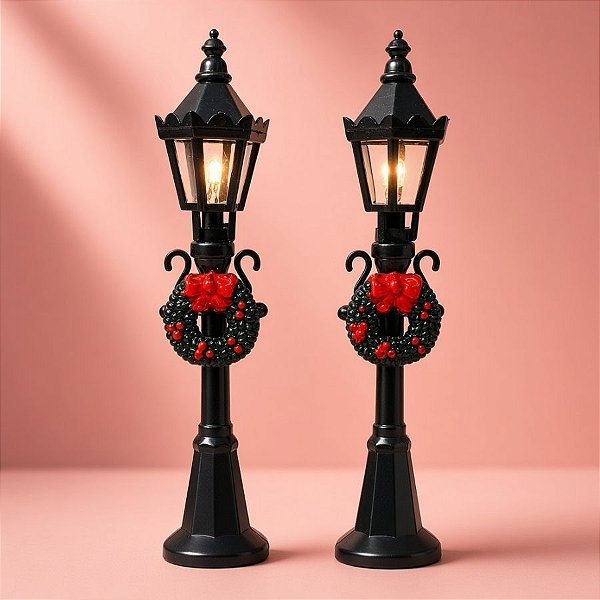 Enfeite Decorativo De Natal - Mini Poste com Guirlanda com Luz - 12x5cm  - 2 unidades - Cromus - Rizzo
