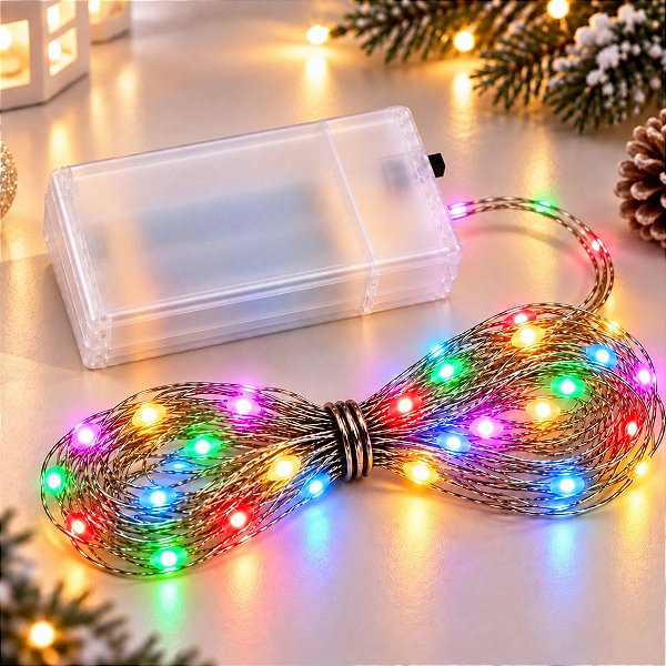 Cordão de Led Fio de Fada - Colorido - 5m - Uso com 3 Pilhas AA - 1 unidade - Rizzo