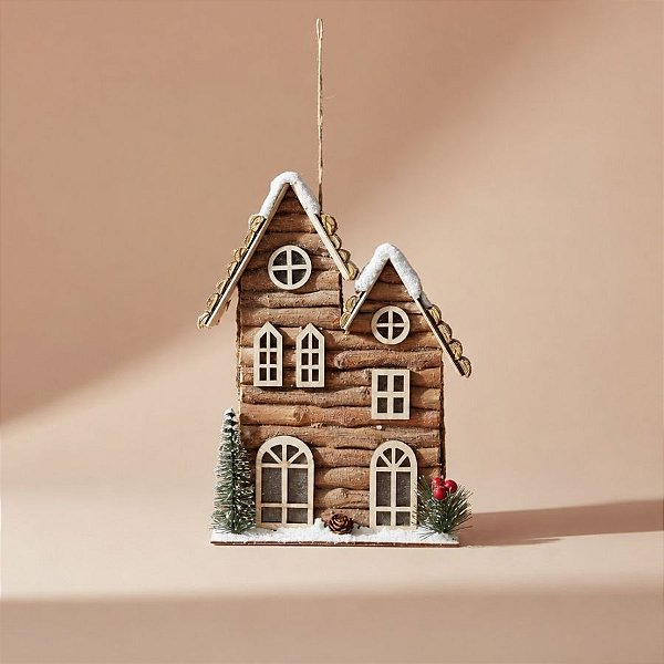 Casinha Decorativa de Natal - Marrom - 28,5cm - 1 unidade - Cromus - Rizzo