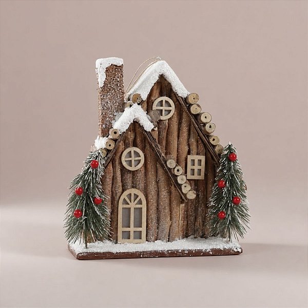 Casinha Decorativa de Natal - Marrom - 27cm - 1 unidade - Cromus - Rizzo