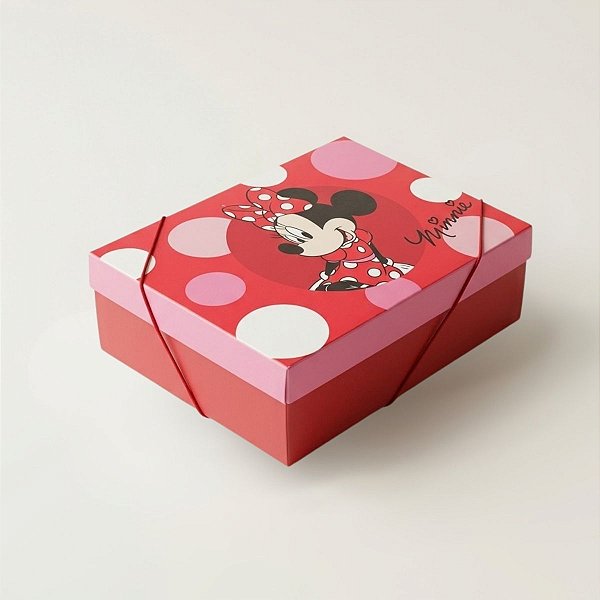 Caixa Retangular com Tampa e Elástico - Minnie Balls - M 35x25x11  - 1 unidade - Disney Original - Rizzo