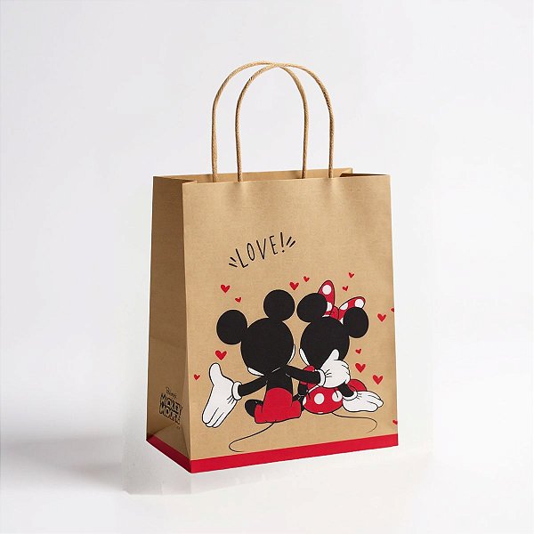 Sacola de Papel - Romântica Mickey e Minnie - M 26x19,5x9,5 - 10 unidades - Disney Original - Rizzo