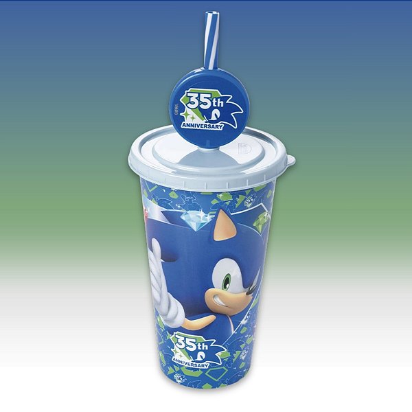 Copo de Plástico com Tampa e Canudo Pin - Sonic 35 Anos - 500ml - 1 unidade - Plasútil - Rizzo