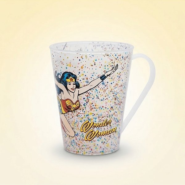 Caneca de Plástico Retrô - Mulher Maravilha - 360ml - 1 unidade - Plasútil - Rizzo