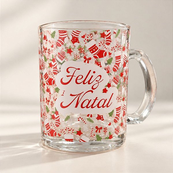 Caneca de Vidro de Natal - Botas e Flocos - 335ml  - 1 unidade - Rizzo