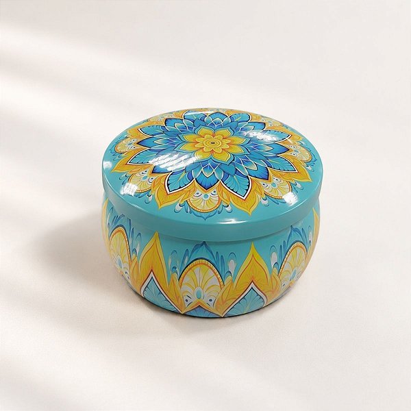 Lata De Metal Estampa De Mandala - Verde Água - 7x4,5cm - 130ml  - 1 unidade - Rizzo