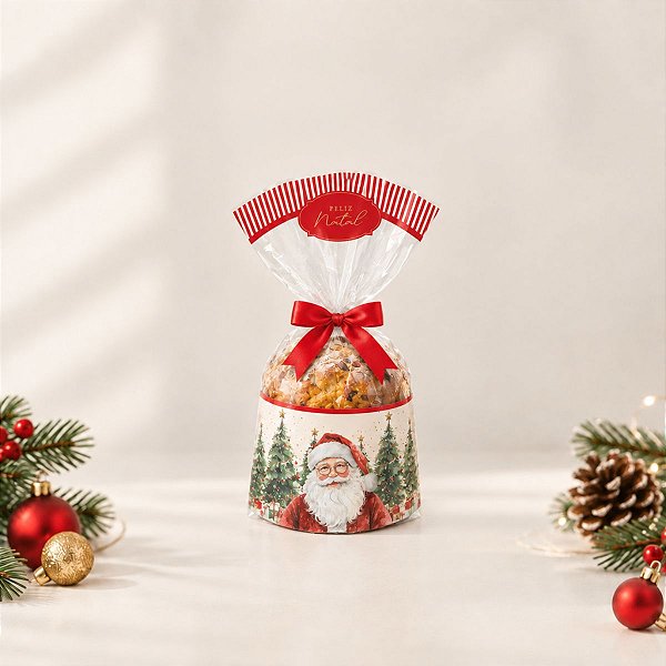 Saco Transparente Para Panetone 100g - Natal Afetivo Vermelho - 13,5x22,5cm - 50 unidades - Cromus - Rizzo