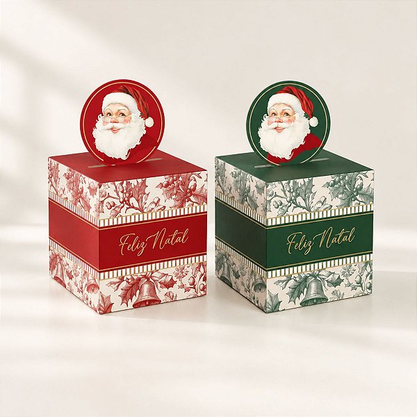 Caixa Pop Up Para Panetone 100g - Nostalgia Compose Verde e Vermelho - 9x9x11cm - 10 unidades - Cromus - Rizzo
