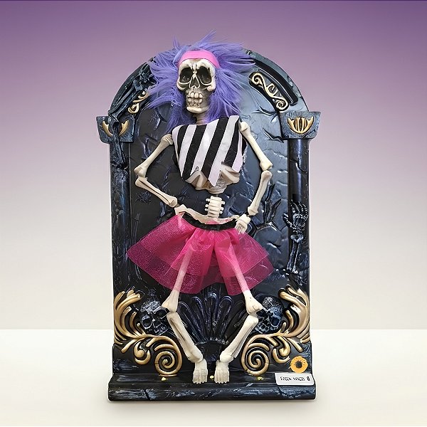 Quadro Decorativo De Halloween Com Som, Luz e Movimento - Esqueleto Dançarina - 20x31x5cm - 1 unidade - Cromus - Rizzo