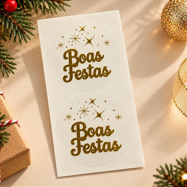 Lacre Adesivo de Natal Transparente - "Boas Festas" - Ref.2474 - 3x3cm - 20 unidades - Stickr - Rizzo