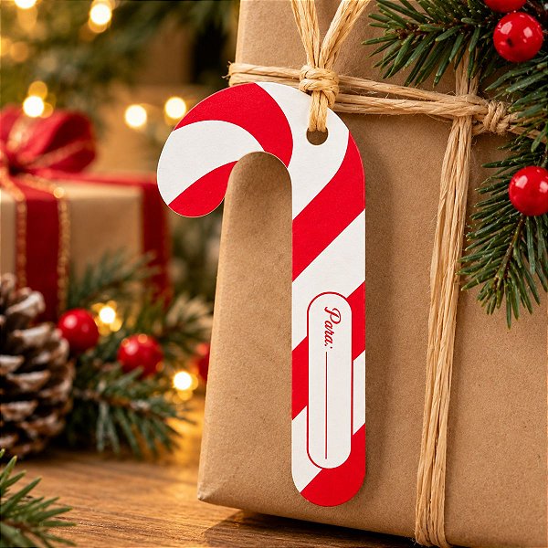 Tag Decorativa de Natal com Sisal - Bengala Candy Cane - Ref.2475 - 8cm - 10 unidades - Stickr - Rizzo