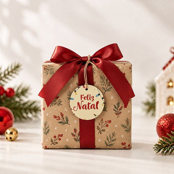 Tag Redonda Decorativa de Natal com Sisal - Feliz Natal Pisca-Pisca - 5x5cm - 10 unidades - Rizzo
