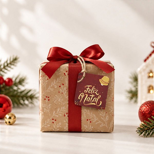 Tag Quadrada Decorativa de Natal com Sisal - Feliz Natal Sino - 5x5cm - 10 unidades - Rizzo