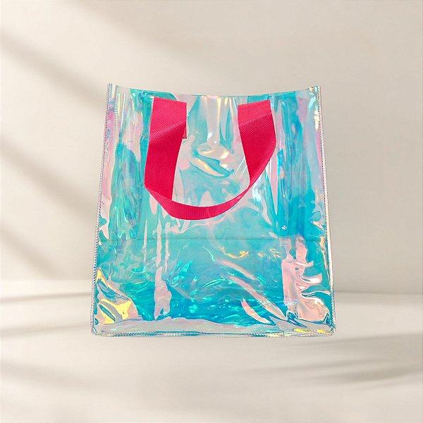 Sacola Transparente PVC com Alça Rosa - Nacarado - 25x23x10cm - 1 unidade - Rizzo
