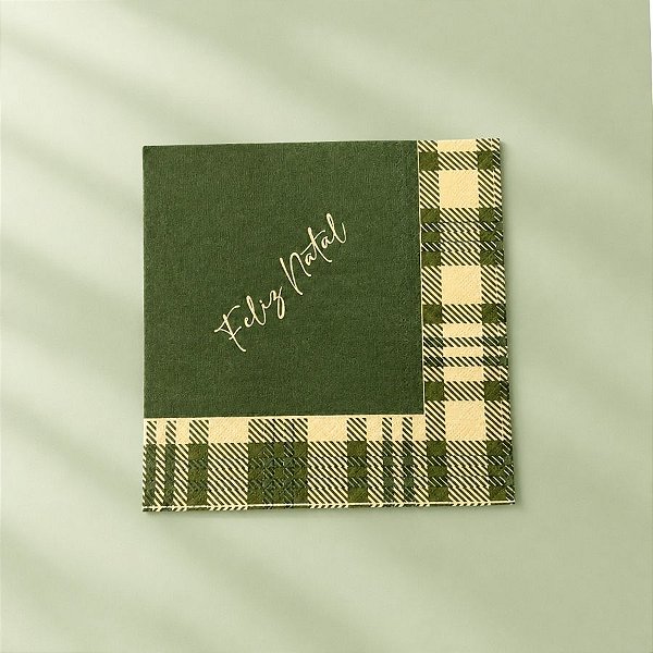 Guardanapo de Papel Natalino -  Feliz Natal - Xadrez e Verde - 32,5x32,5cm - 20 unidades - Cromus - Rizzo