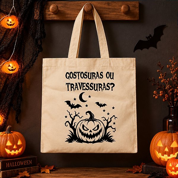 Sacola de Algodão Gostosuras ou Travessuras - Abóbora - Halloween - 22x20cm - 1 unidade - Rizzos