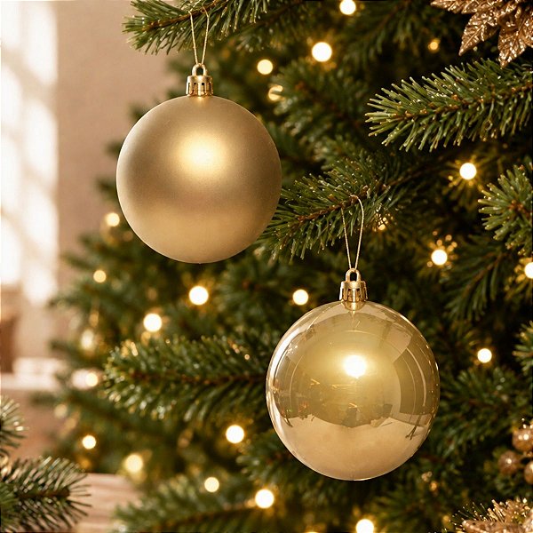 Bolas de Natal em Tubo - Ouro - Fosco e Perolado - 10cm - 6 unidades - Cromus - Rizzo