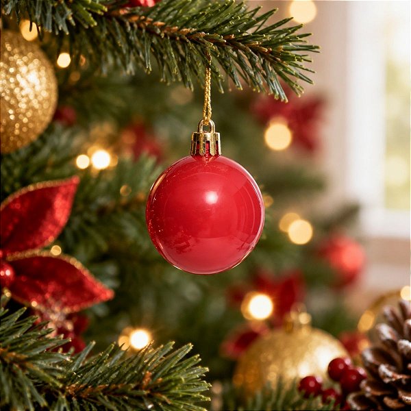 Bolas de Natal em Tubo - Vermelho - Perolado - 5cm - 6 unidades - Cromus - Rizzo