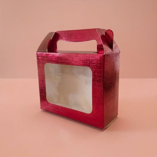 Caixa Sacolinha com Visor K4 (12x15x6cm) - Vermelho Texturizado - 10 unidades - ASSK - Rizzo