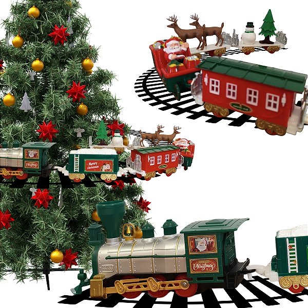 Kit Trem Natalino 36 Peças com Som, Movimento, Fumaça e LED - Merry Christmas - 90x10x5,5cm - 1 unidade - Cromus - Rizzo