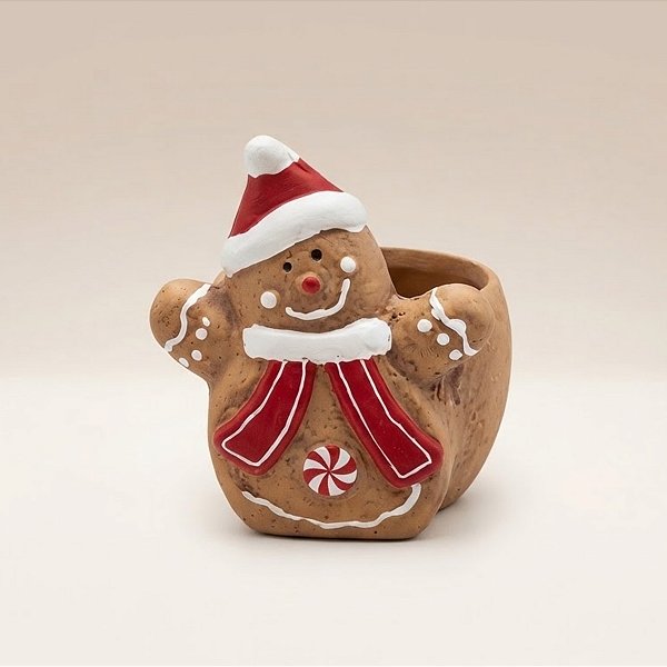 Mini Vaso Decorativo de Natal - Biscoito Gingerbread - 8x11x8,5cm - 1 unidade - Cromus - Rizzo