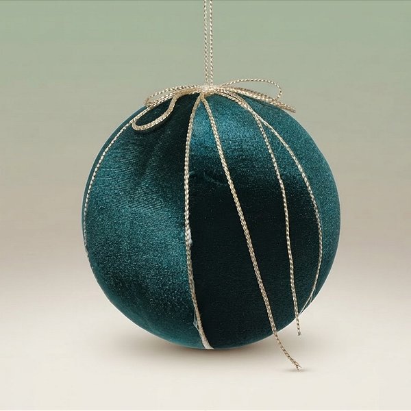Bola de Natal - Veludo Verde e Laço Ouro - 15x15x15cm - 1 unidade - Cromus - Rizzo