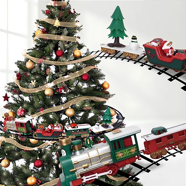 Kit Trem Natalino 31 Peças com Som, Movimento e LED - Verde e Vermelho - 46,5x10x4cm - 1 unidade - Cromus - Rizzo