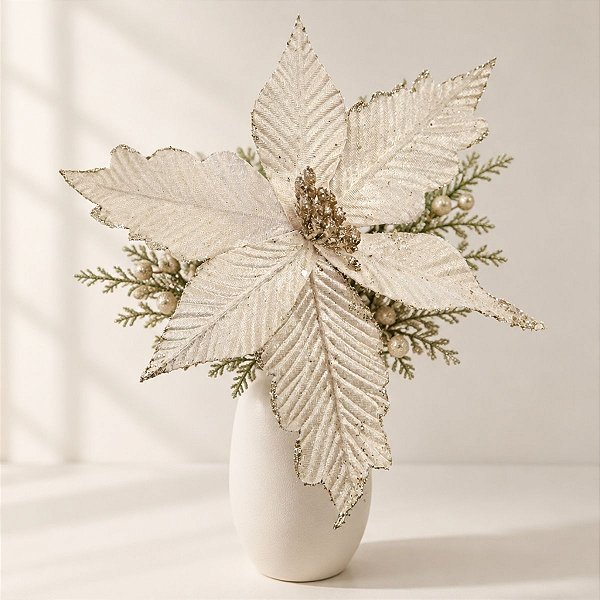 Poinsétia Decorativa - Chá - 43cm - 1 unidade - Cromus - Rizzo