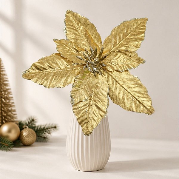 Poinsétia Decorativa - Ouro - 46cm - 1 unidade - Cromus - Rizzo
