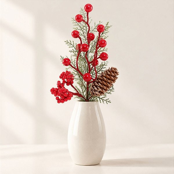 Pick Decorativo de Natal - Vermelho e Verde com Azevinho - 30cm  - 1 unidade - Cromus - Rizzo