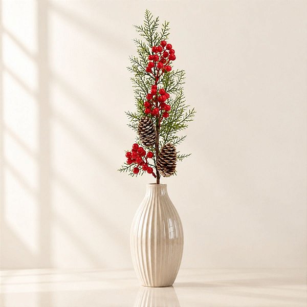 Galho Decorativo de Natal - Azevinho Vermelho e Verde - 63cm  - 1 unidade - Cromus - Rizzo