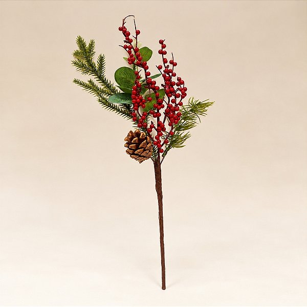 Galho Decorativo - Frutinhas Pequenas e Pinha - 20x39x7cm - 1 unidade - Cromus - Rizzo