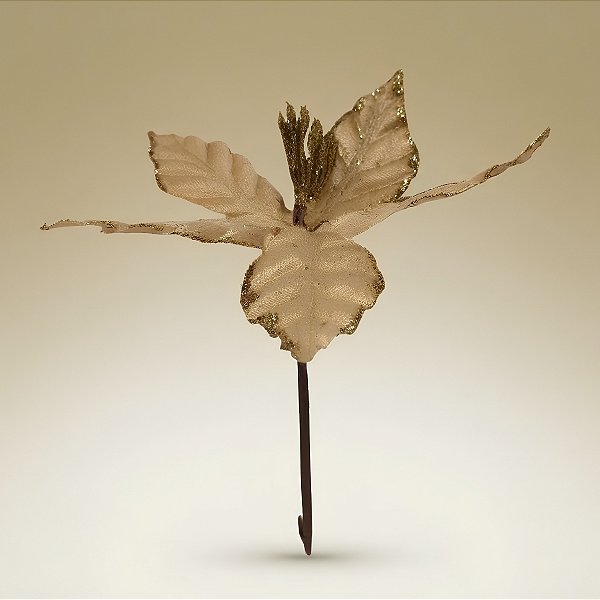 Poinsétia Decorativa - Veludo Ouro - 18x16x18cm - 1 unidade - Cromus - Rizzo