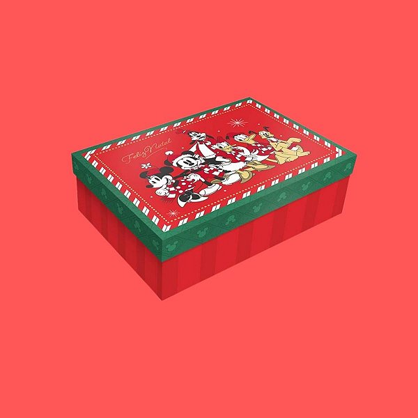 Caixa Retangular para Presente - Natal Disney - 27x21x10cm - 10 unidades - Disney Original - Rizzo