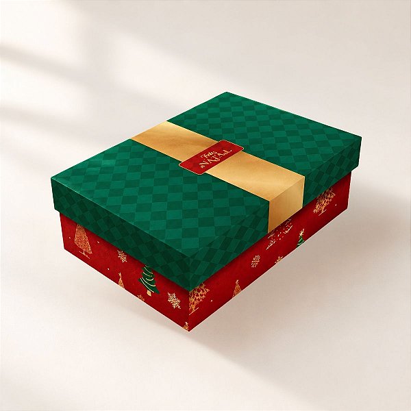 Caixa para Presente Retangular - Feliz Natal - Verde - P 14,5x19,5cm - 10 unidades - Regina - Rizzo