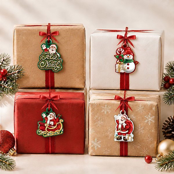 Tag com Cordão para Presente - Natal - 7cm - 4 unidades - Regina - Rizzo
