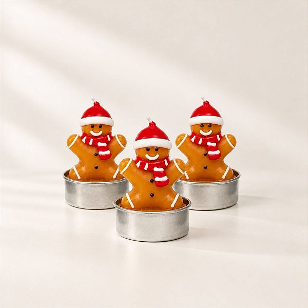 Vela Decorativa de Natal - Biscoito Gingerbread - 5cm - 3 unidades - Rizzo