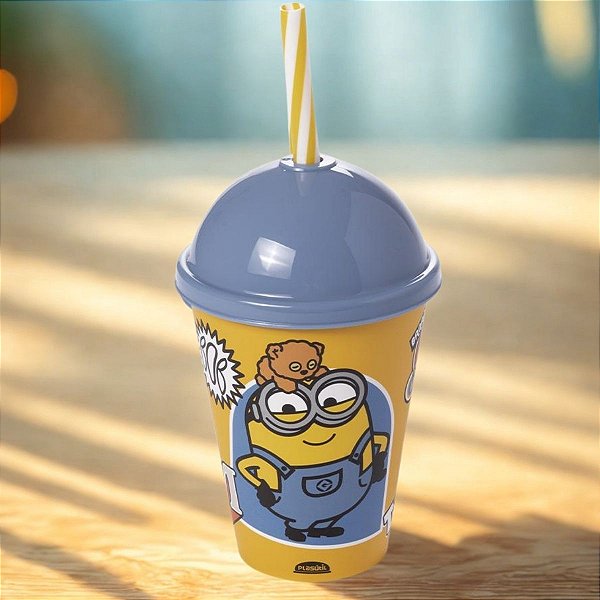 Copo com Tampa e Canudo - Minions - Mod. 4 - 280ml - 1 unidade - Plasútil - Rizzo
