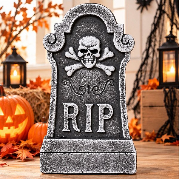 Enfeite Decorativo de Halloween - Lapide Rip Ossos - 30cm - 1 unidade - Cromus - Rizzo