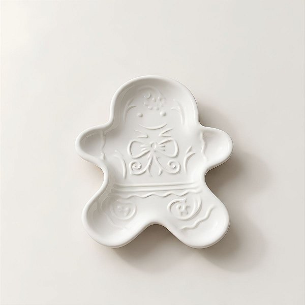 Petisqueira Decorativa de Natal de Cerâmica - Biscoito Gingerbread - Branca - 13x2x15cm - 1 unidade - Rizzo