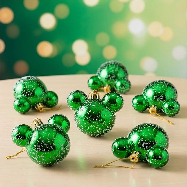 Bola de Natal - Mickey - Açucarada Verde - 6cm - Disney Original - 6 unidades - Cromus - Rizzo