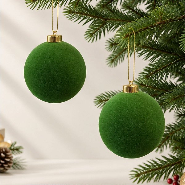 Bola de Natal - Flocada - Verde - 12cm - 2 unidades - Cromus - Rizzo