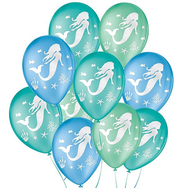 Balão de Festa Decorado Sereia - Sortido 9" 23cm - 25 Unidades - Balões São Roque - Rizzo Balões