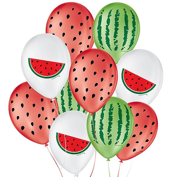 Balão de Festa Decorado Melancia - Sortido 9" 23cm - 25 Unidades - Balões São Roque - Rizzo Balões