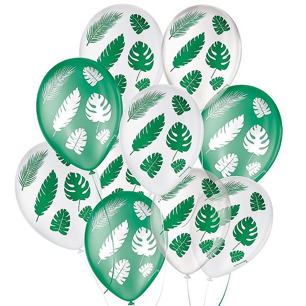Balão de Festa Decorado Folha Tropical - Sortido 9" 23cm - 25 Unidades - Balões São Roque - Rizzo Balões