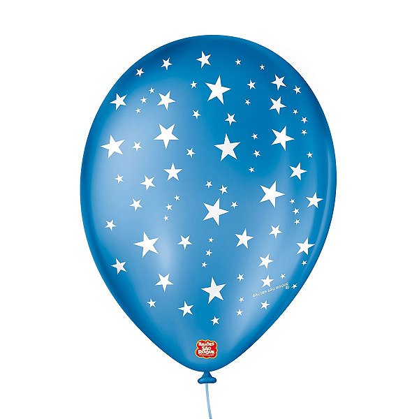 Balão de Festa Decorado Estrela - Azul Cobalto e Branco 9" 23cm - 25 Unidades - Balões São Roque - Rizzo Balões