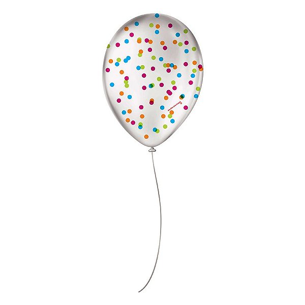 Balão de Festa Decorado Estampa Confetti - Transparente e Colorido - Balões São Roque - Rizzo Balões